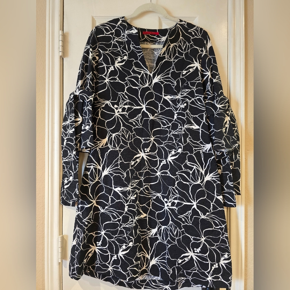 Carolina Herrera Black N White Floral Print Tunic Dress XS